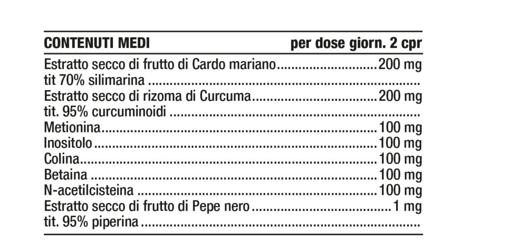 Tabella contenuti Nutriva Epaval Fegato